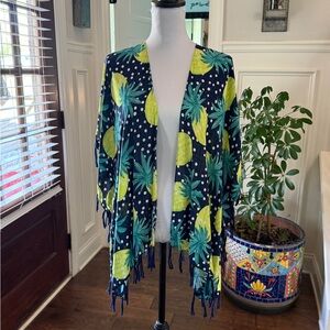 Janice EUC Tropical Pineapple Polka Dot Fringe Kimono Cardigan/ Coverup
